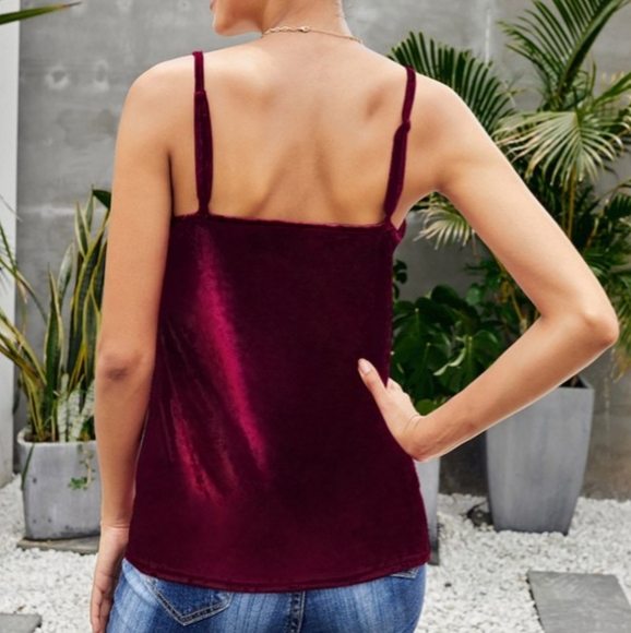 Maroon Velvet V-Neck Tank - Picture 2 of 3